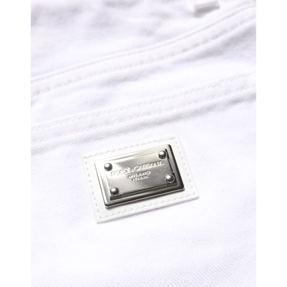Dolce & Gabbana White Cotton HighWaist Denim Hotpants Women's Shorts